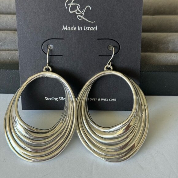 E&L Twist Sterling Silver Electroform Earrings Made in Israel 2 3/4 in long - Picture 15 of 15